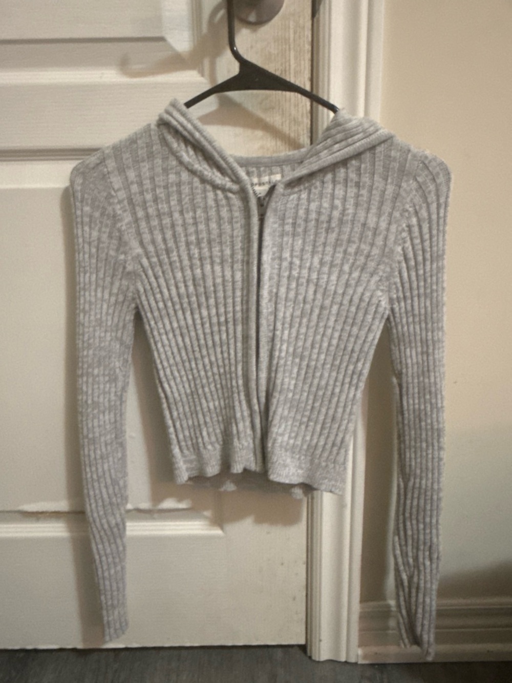 Aeropostale Light Gray Ribbed Hooded Zip-Up Cardigan